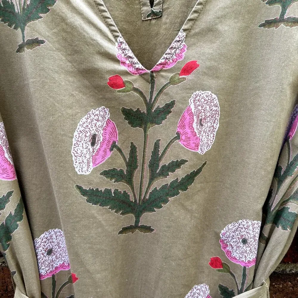 Pink Chicken Floral Tent Mini Dress Ruffle Embellishment Sash Belt Tie Lined XS - Picture 2 of 8